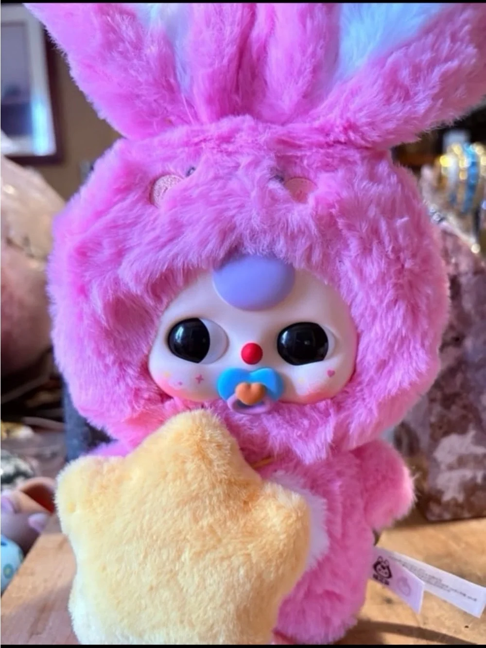 Baby Three Pink Bunny Plush pendant Pacifier